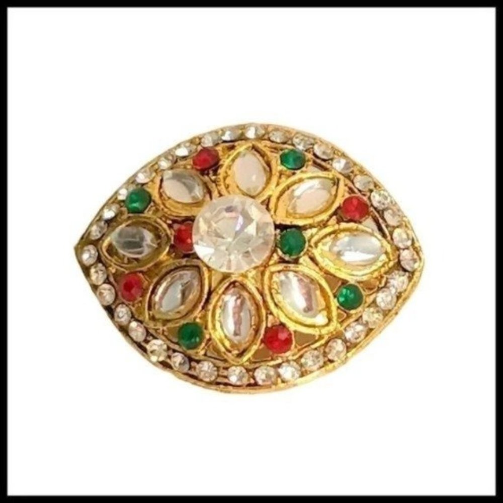 Vintage Oval Christmas Holiday‎ Glass Crystal Rhinestone Brooch Pin Gold Tone